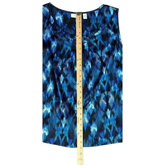 Chico's Blouse Shell Size 3 (US XL/16) Blue Sleeveless Abstract Flowy Tank Top - Picture 8 of 9
